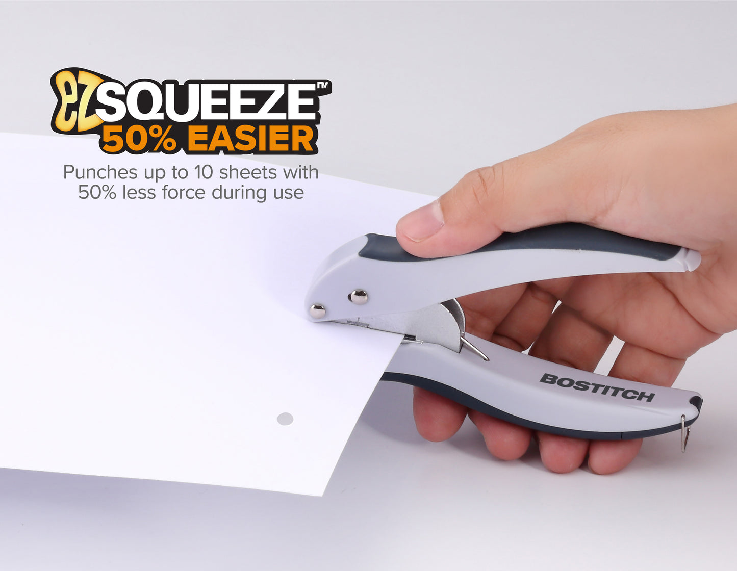 Pack of 5, Bostitch Office EZ Squeeze One-Hole Punch, 10 Sheet Capacity, Lightweight, Gray/Blue (2402)