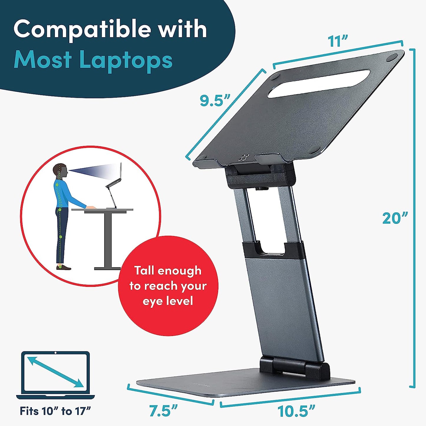 Lifelong Ergonomic Laptop Stand For Desk, Adjustable Height Up To 20", Fits All MacBook, Laptops 11 to 17 Inches