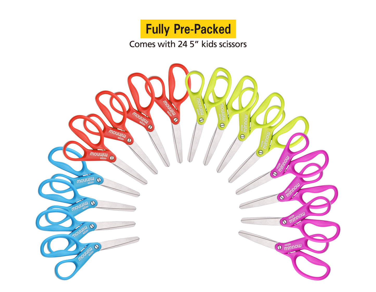 Stanley Removable 4 Cup Scissor Caddy and Minnow 5-Inch Pointed Tip Kids Scissors, 24 Pack (SCICAD-PT24)